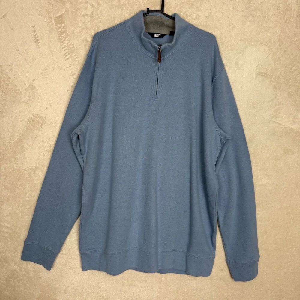 Lands End Mens XL Tall‎ Light Blue 100% Cotton Quarter Zip Pullover Sweater